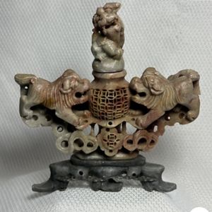 Vintage Foo Dogs Hand Carved Incense Burner